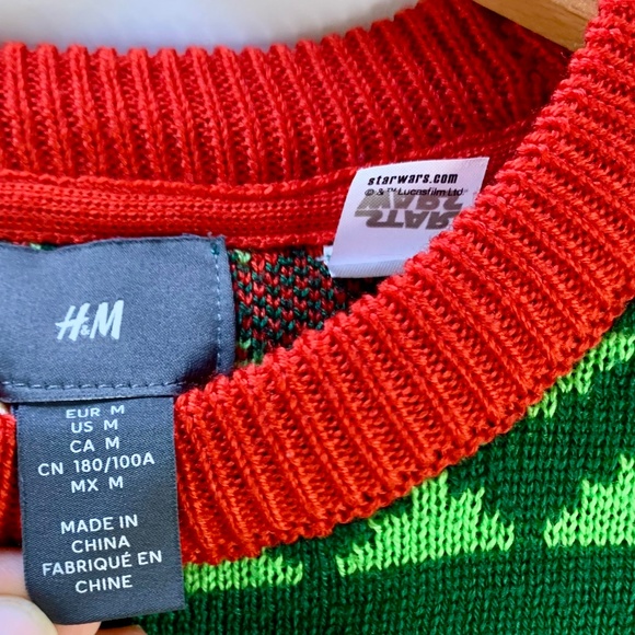 H&M Star Wars Yoda themed Ugly A Merry Christmas pullover/sweater red green - Picture 3 of 12